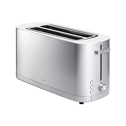 ZWILLING Enfinigy 2 Long Slot Toaster, 4 Slices with Extra Wide 1.5" Slots for Bagels, 7 Toast Settings, Even Toasting, Reheat, Cancel, Defrost, Silver - electronicsexpo.com - Toasters
