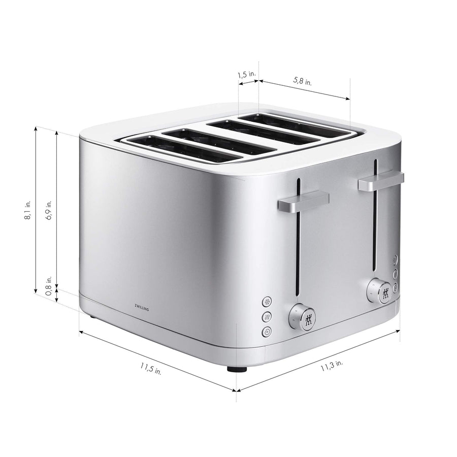 ZWILLING Enfinigy 4 Slice Toaster with Extra Wide 1.5" Slots for Bagels + 7 Toast Settings - electronicsexpo.com - Toasters