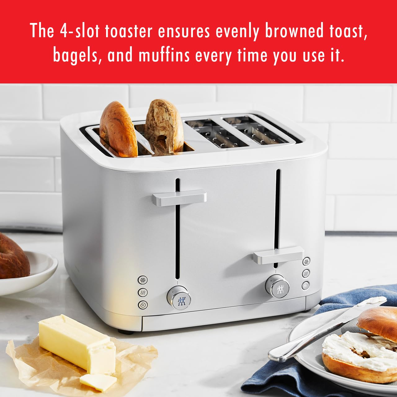 ZWILLING Enfinigy 4 Slice Toaster with Extra Wide 1.5" Slots for Bagels + 7 Toast Settings - electronicsexpo.com - Toasters
