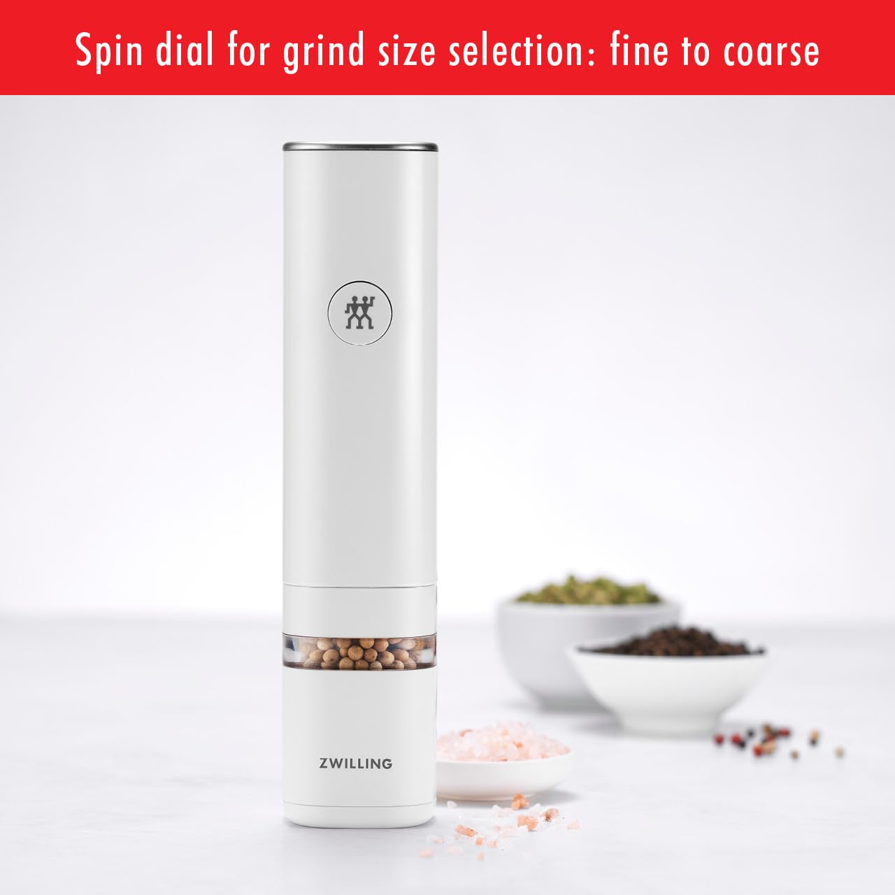 ZWILLING Enfinigy Electric Salt/Pepper Mill - White - electronicsexpo.com - Electric Grinders