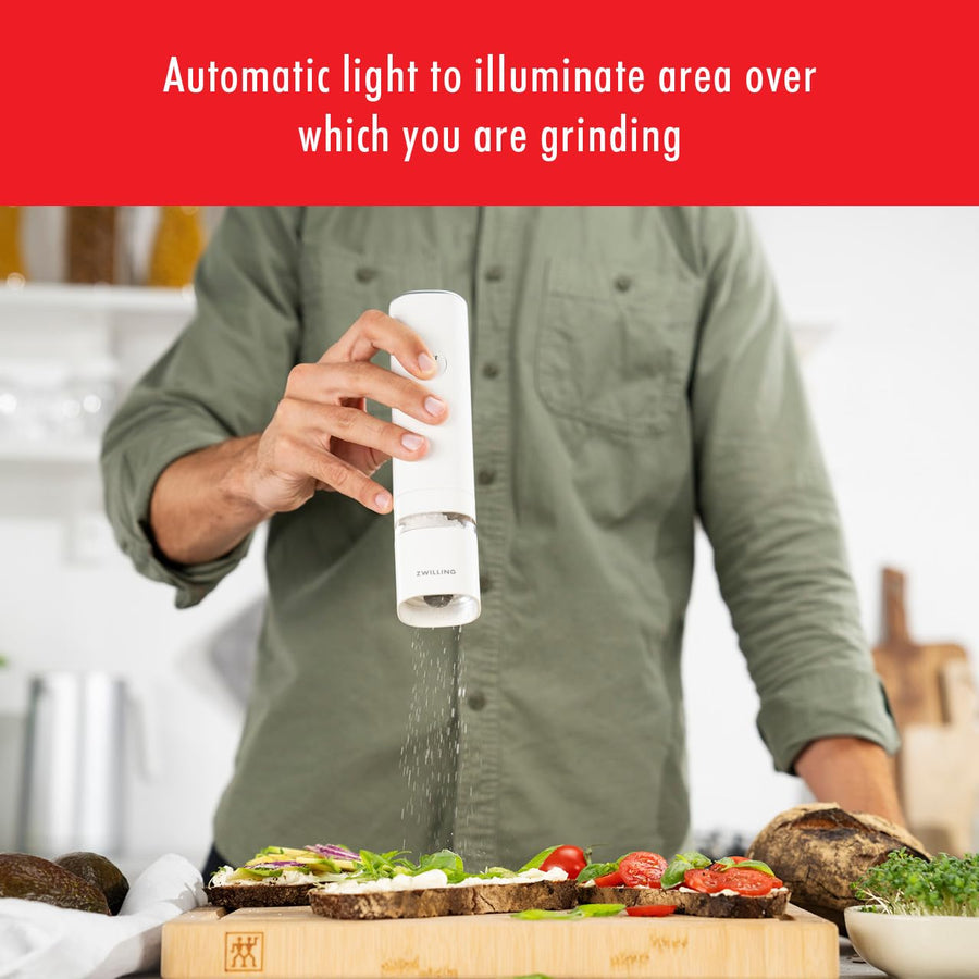 ZWILLING Enfinigy Electric Salt/Pepper Mill - White - electronicsexpo.com - Electric Grinders