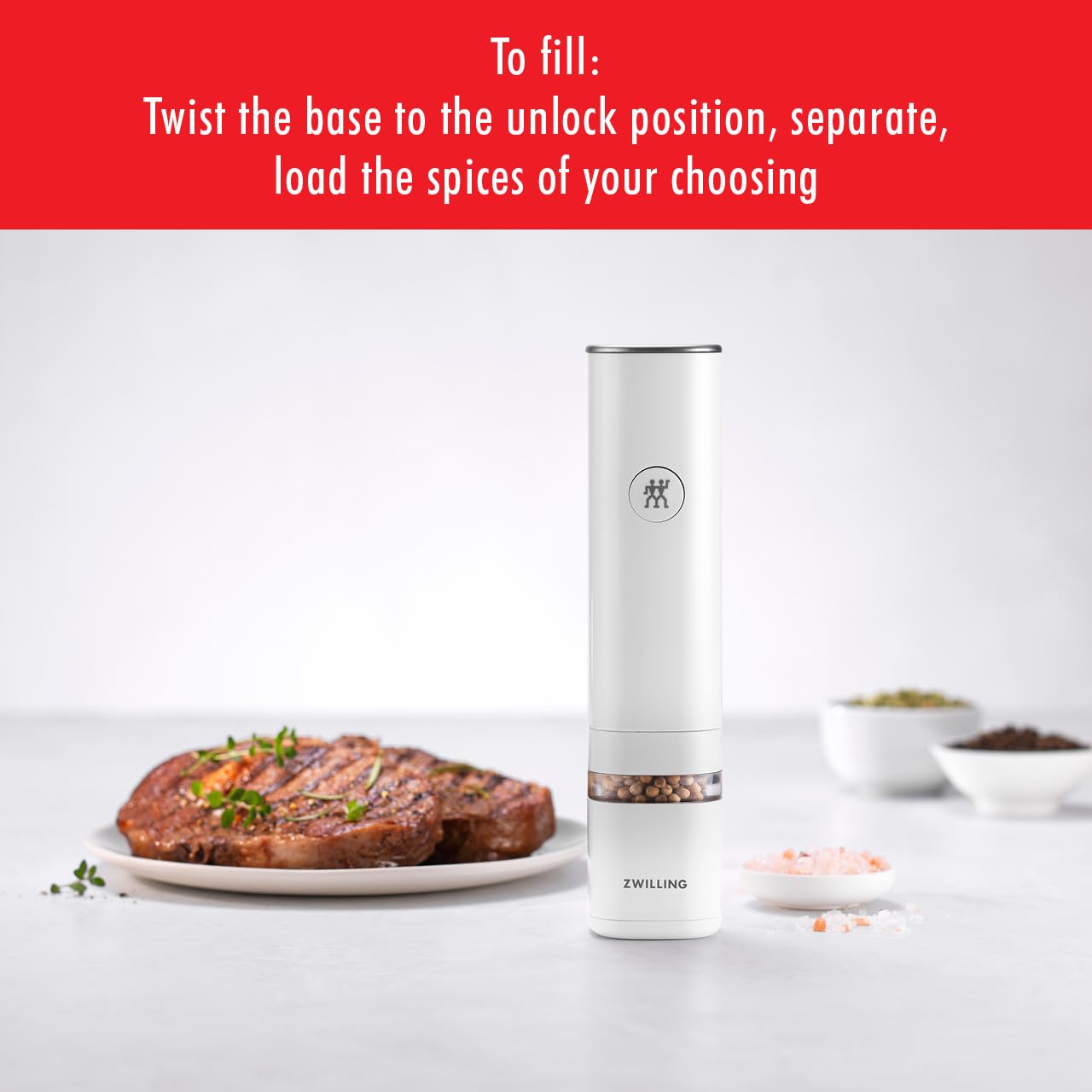 ZWILLING Enfinigy Electric Salt/Pepper Mill - White - electronicsexpo.com - Electric Grinders