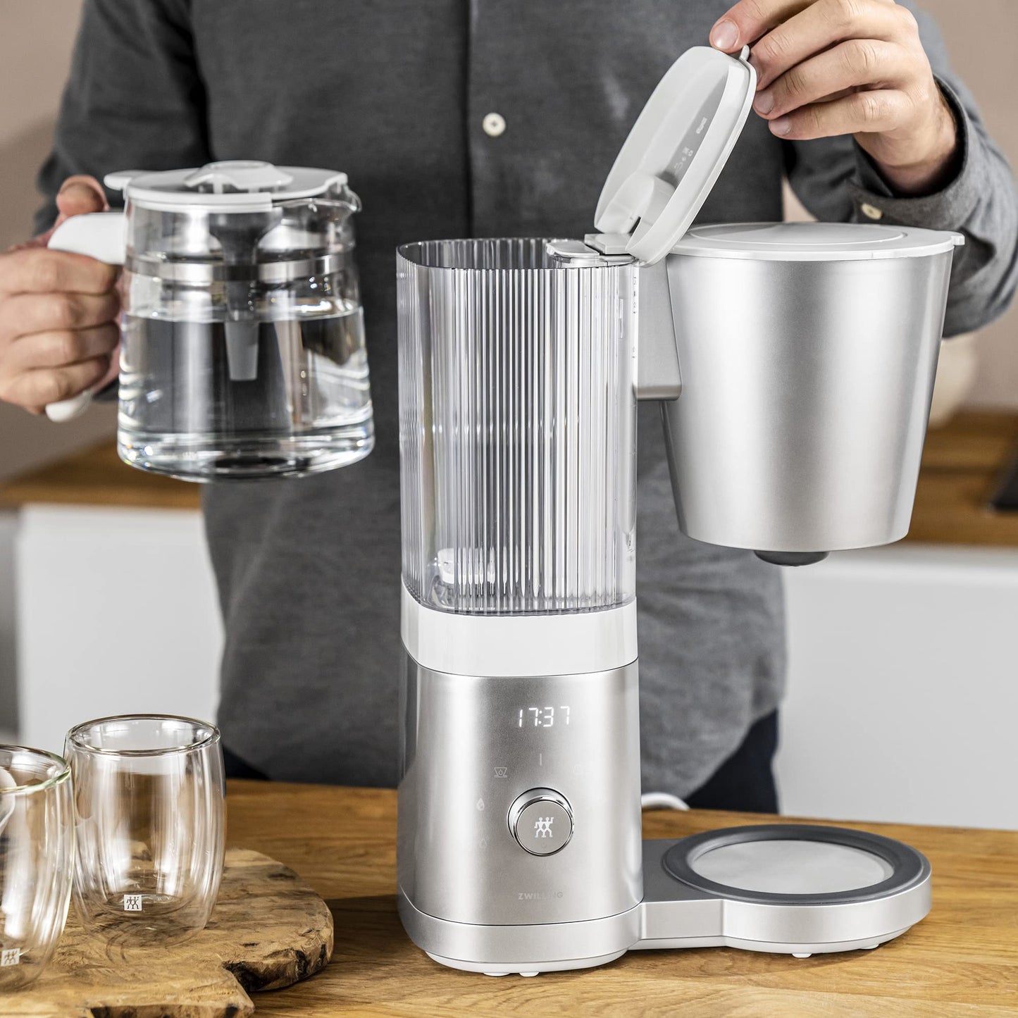 ZWILLING Enfinigy Glass Drip Coffee Maker 12 Cup, Awarded the SCA Golden Cup Standard, Silver - electronicsexpo.com - Coffee Machines
