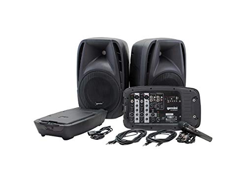 Gemini ES Series ES-210MXBLU Professional Audio Portable PA System with Two 10" Passive Speakers and Microphone Included, 8 Channel Mixer, 4 Line/Mic Inputs, Black - PA Systems - electronicsexpo.com