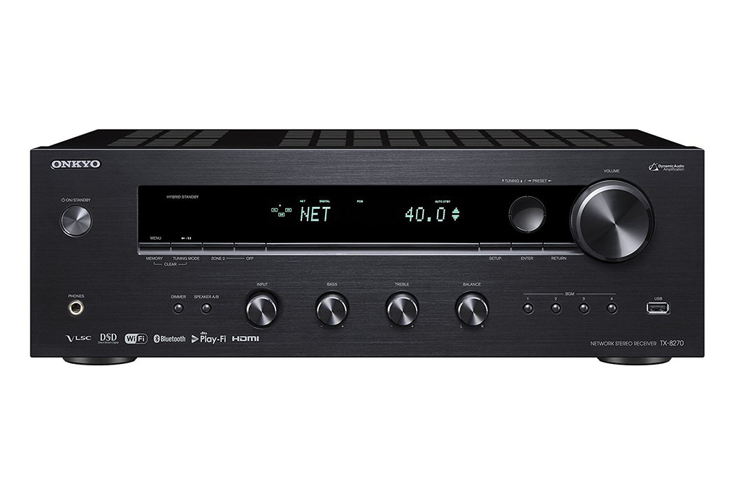 Onkyo TX8270 Stereo Receiver with HDMI connections, Wi-Fi, Bluetooth, Apple AirPlay 2, & Chromecast Built-In