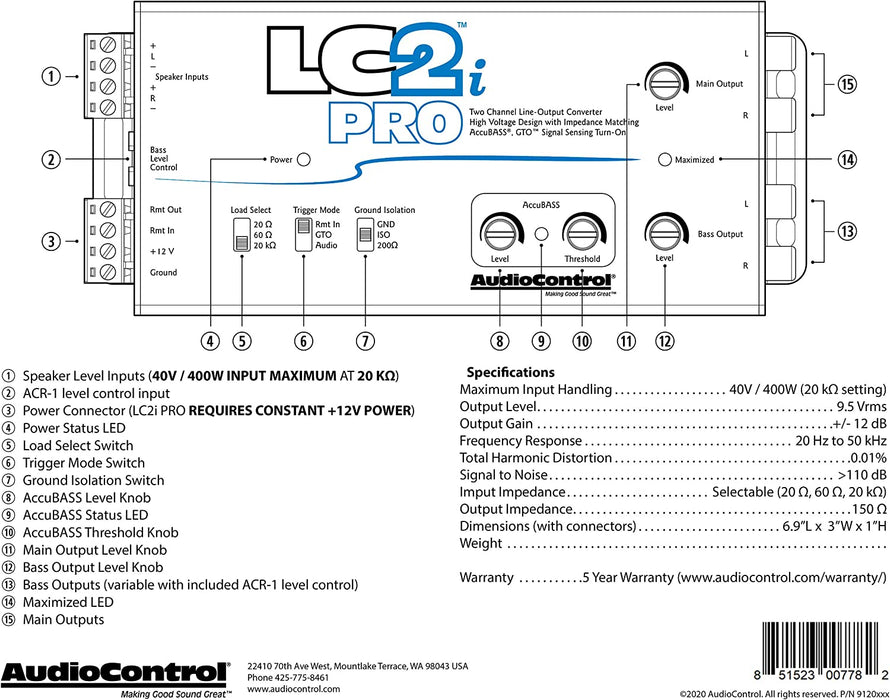 AudioControl LC2i PRO 2-Channel Line Output Converter