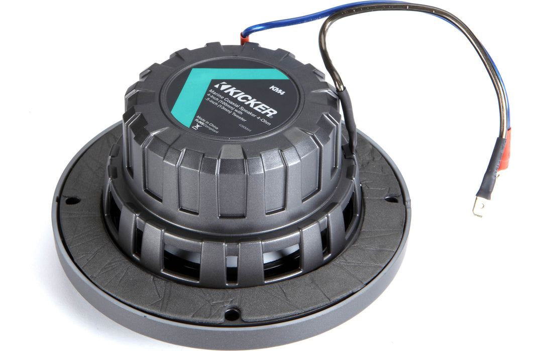 Kicker 45KM44 Universal Weatherproof Coaxial 4" 4-Ohm Audio Speakers with Charcoal and White Grilles (Pair) - Marine Speakers - electronicsexpo.com