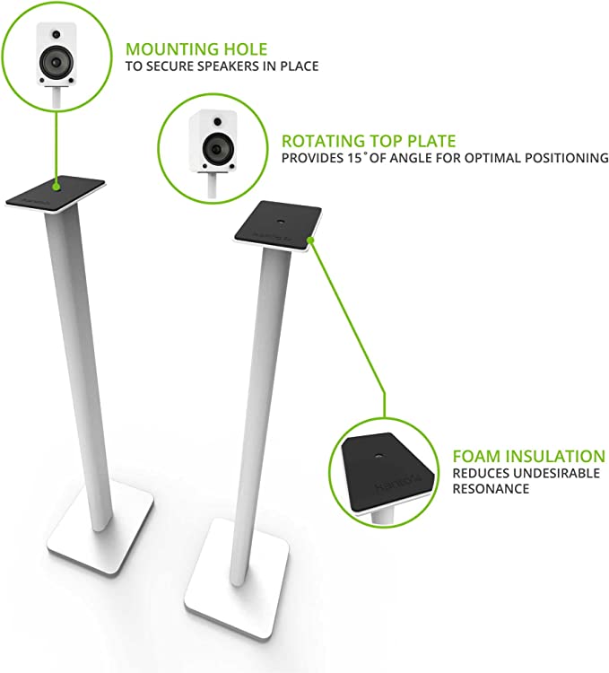 Kanto SP32PL Universal Speaker Floor Stands for Bookshelf Speakers (White/Pair) - electronicsexpo.com - Speaker Stands & A/V Racks