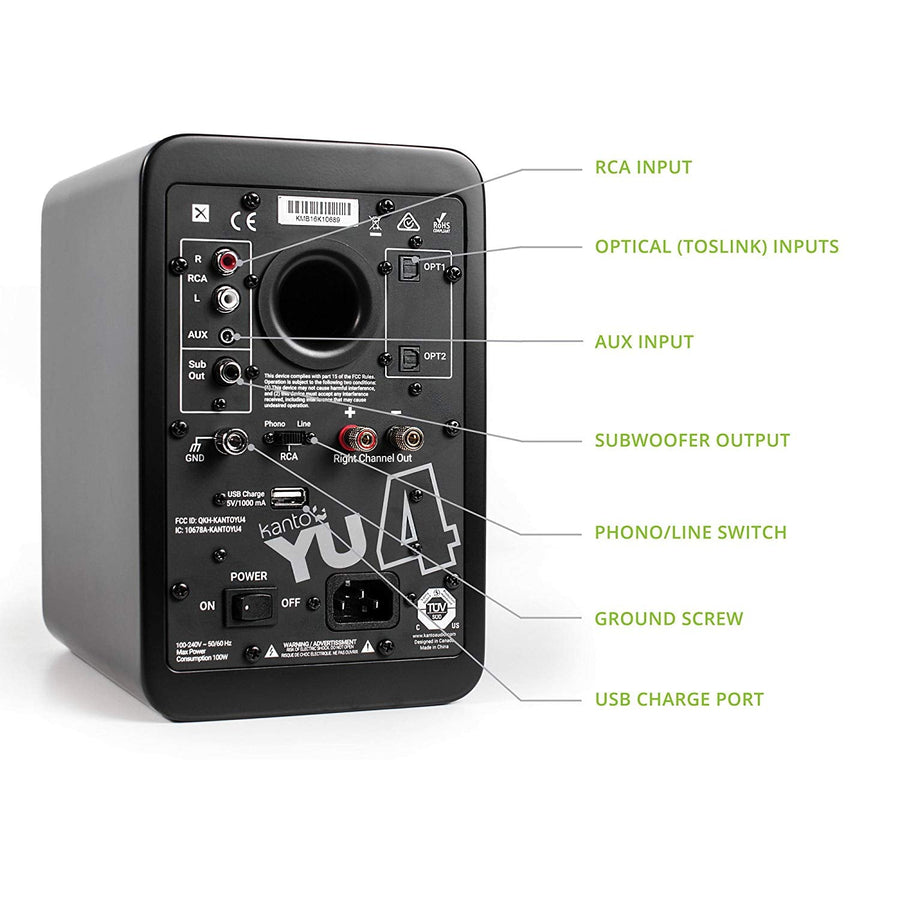Kanto YU4 Powered Speakers with Bluetooth and Phono Preamp (Pair) - electronicsexpo.com - Powered Speakers