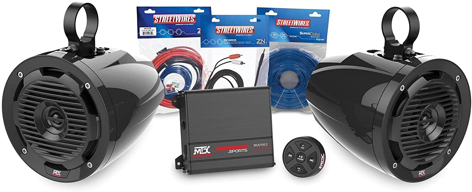 MTX Motorsports UNI-1-MUDBTRC Universal Bluetooth Audio Package with Amplifier and 2 Roll Cage Speakers