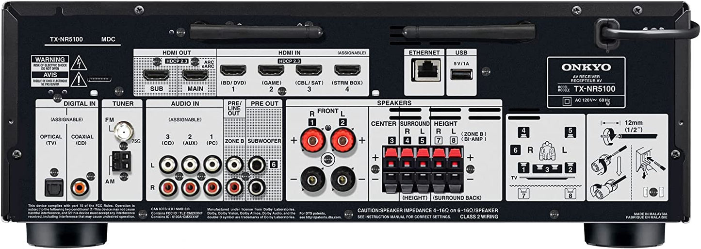 Onkyo TX - NR5100 7.2 Channel 8K Home Theater AV Receiver - electronicsexpo.com - Home Theater Receivers
