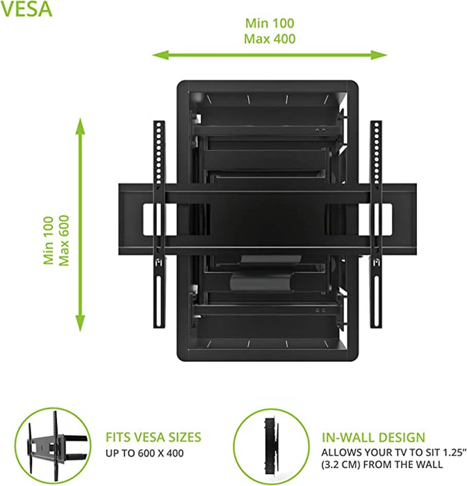 Kanto R500 Recessed In-Wall Full Motion TV Mount for 46" to 80" TVs