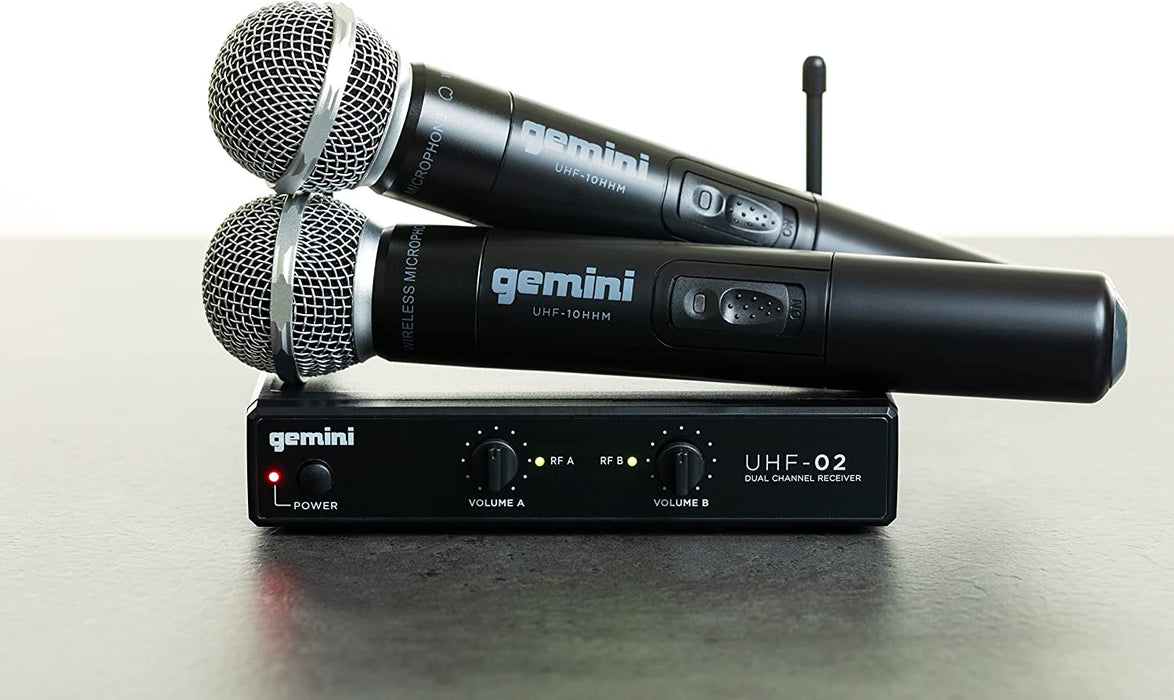Gemini Sound UHF-02M Professional Audio DJ Equipment Superior Single Channel Dual 2 Wireless Handheld Microphones Receiver System